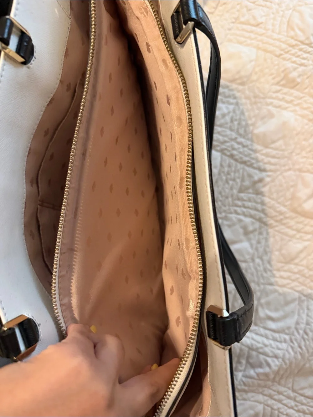 kate spade Two-Tone Cream and Black Structured Tote